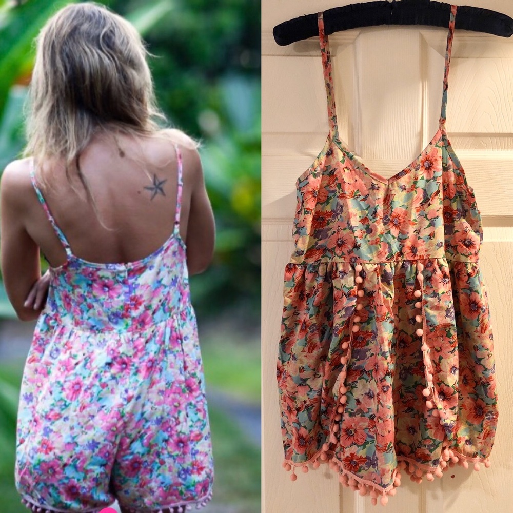 Tropical Print Fringe Design Cami Romper